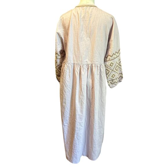 Madewell V-Neck Dress Linen Blend Embroidered Neckline & Peasant Sleeves SZ SM - Picture 10 of 10